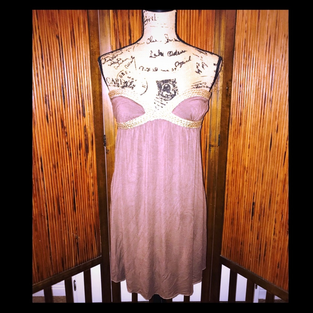 SUMMER DRESS. Strapless. gold & brown.